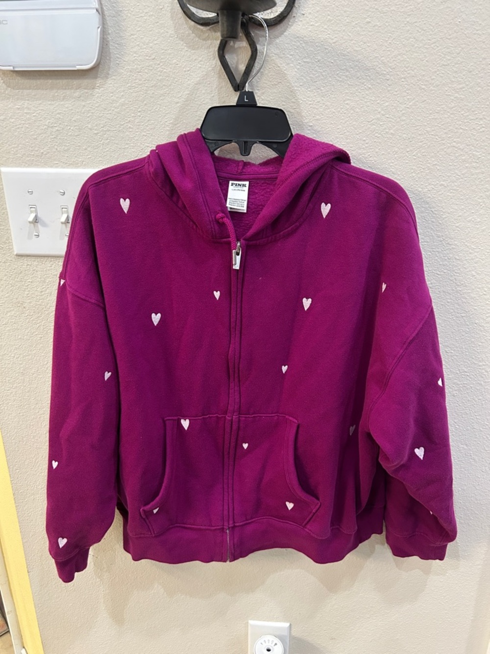 Pink/Purple Hearts Zip-Up Hoodie- PINK Victoria's Secret size Large